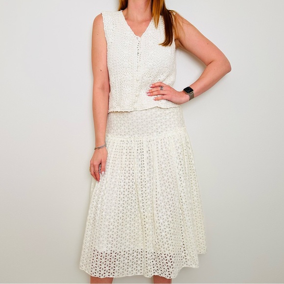 kenzie Dresses & Skirts - VintageKenzie Cream A-Line Eyelet Midi Skirt